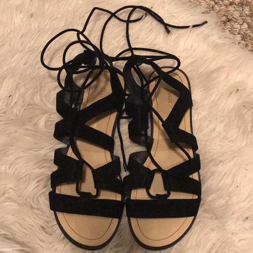 Never worn black lace up sandals